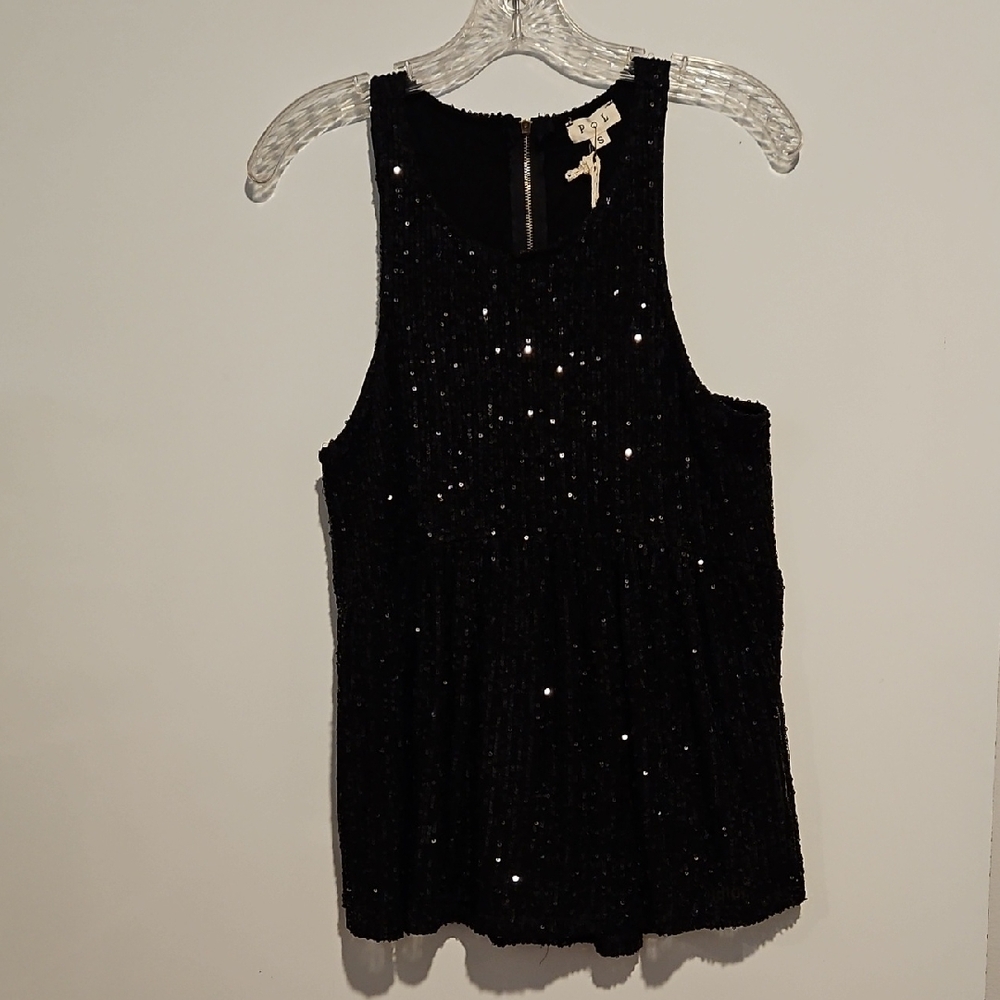 POL black sleeveless sequin top smock tunic Small Flowy Baby Doll Whimsy Goth